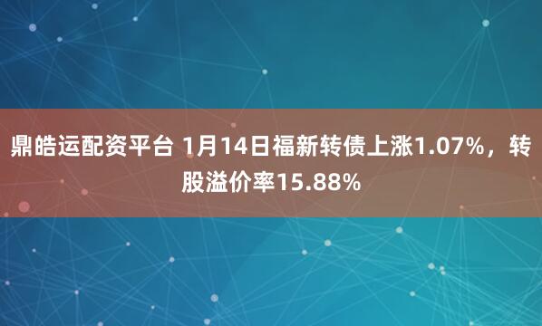 鼎皓运配资平台 1月14日福新转债上涨1.07%，转股溢价率15.88%